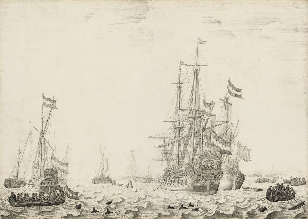 Holandské lodě poblíž pobřeží, počátek 50. let 17. století. od Willem van de Velde I