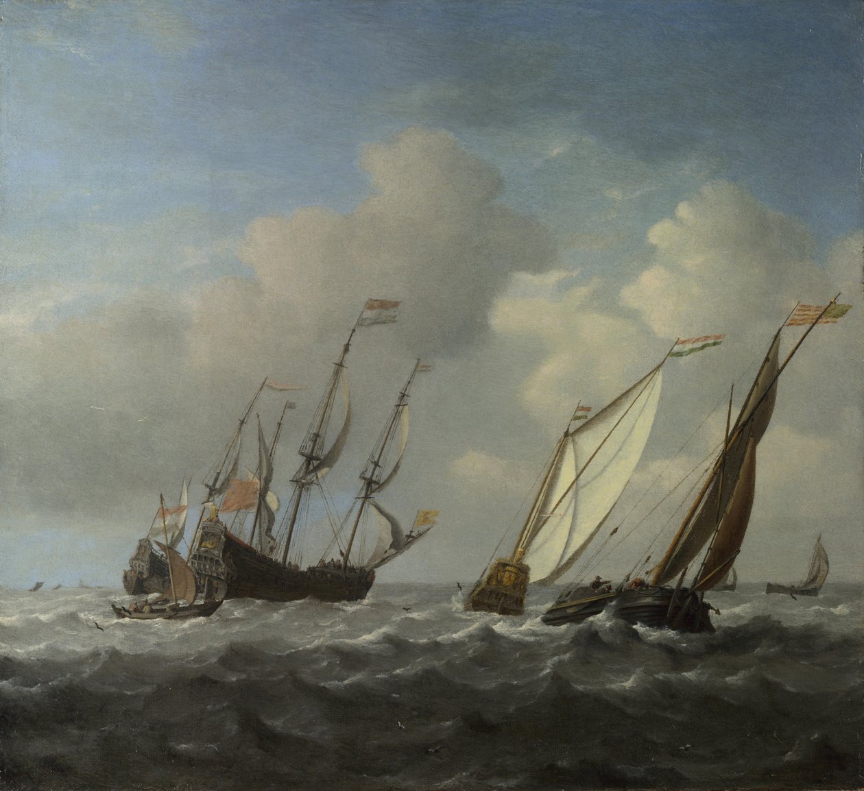 Nizozemská loď, jachta a menší plavidla ve větru, c. 1660 od Willem van de Velde the Younger