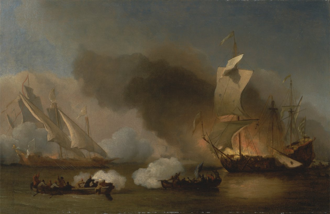 Akce mezi anglickými loděmi a Barbary Corsairs od Willem van de Velde the Younger