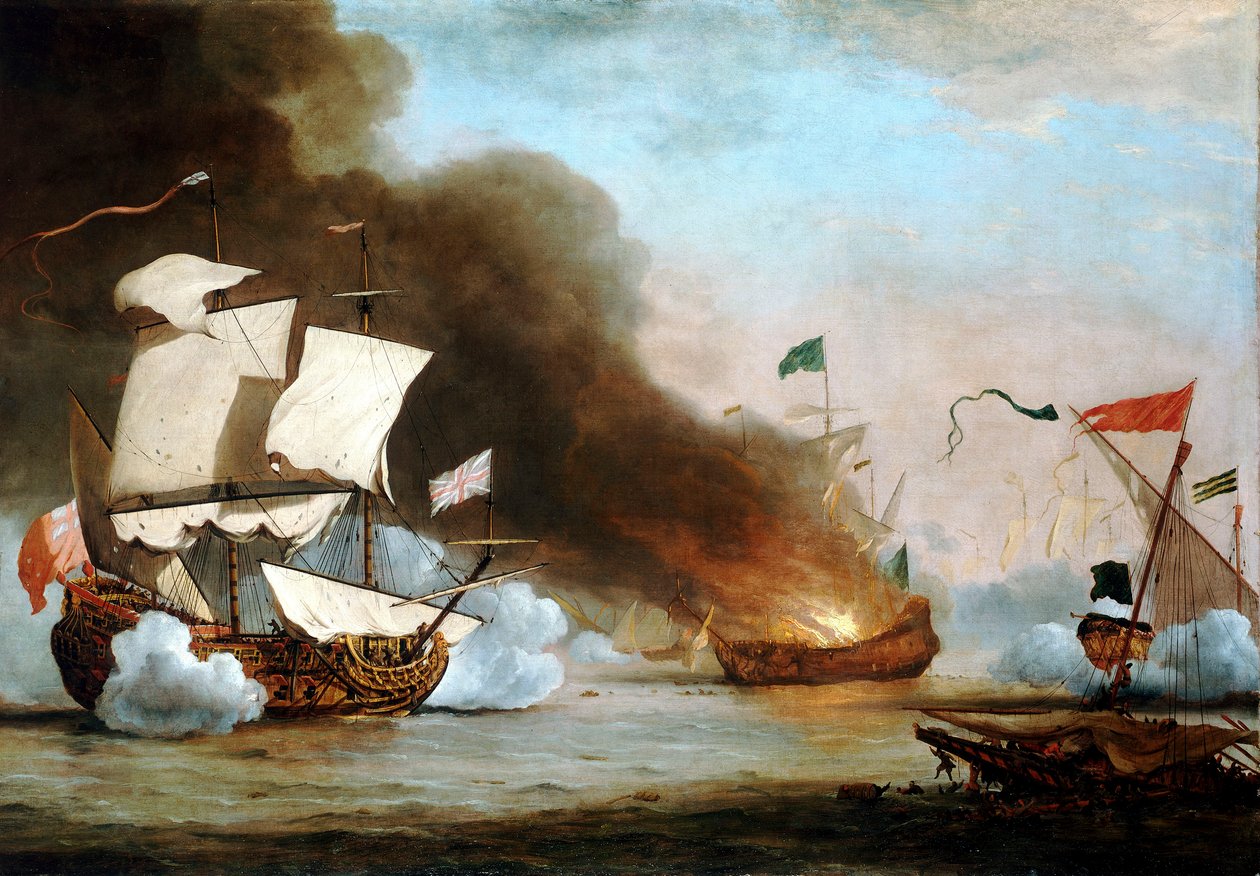 Anglická loď v boji s barbarskými korzáry, kolem roku 1680, asi 1685 (olej na plátně) od Willem van de Velde the Younger