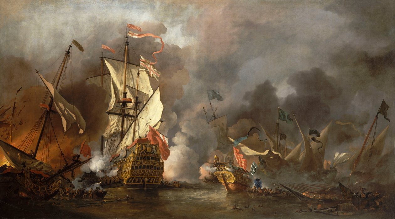 Anglická loď v boji s barbarskými piráty od Willem van de Velde the Younger