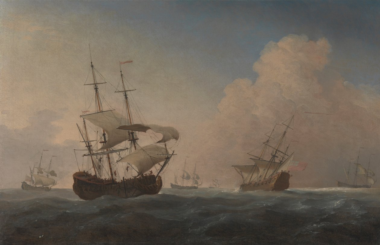 Anglické válečné lodě nakloněné ve Breeze Offshore od Willem van de Velde the Younger