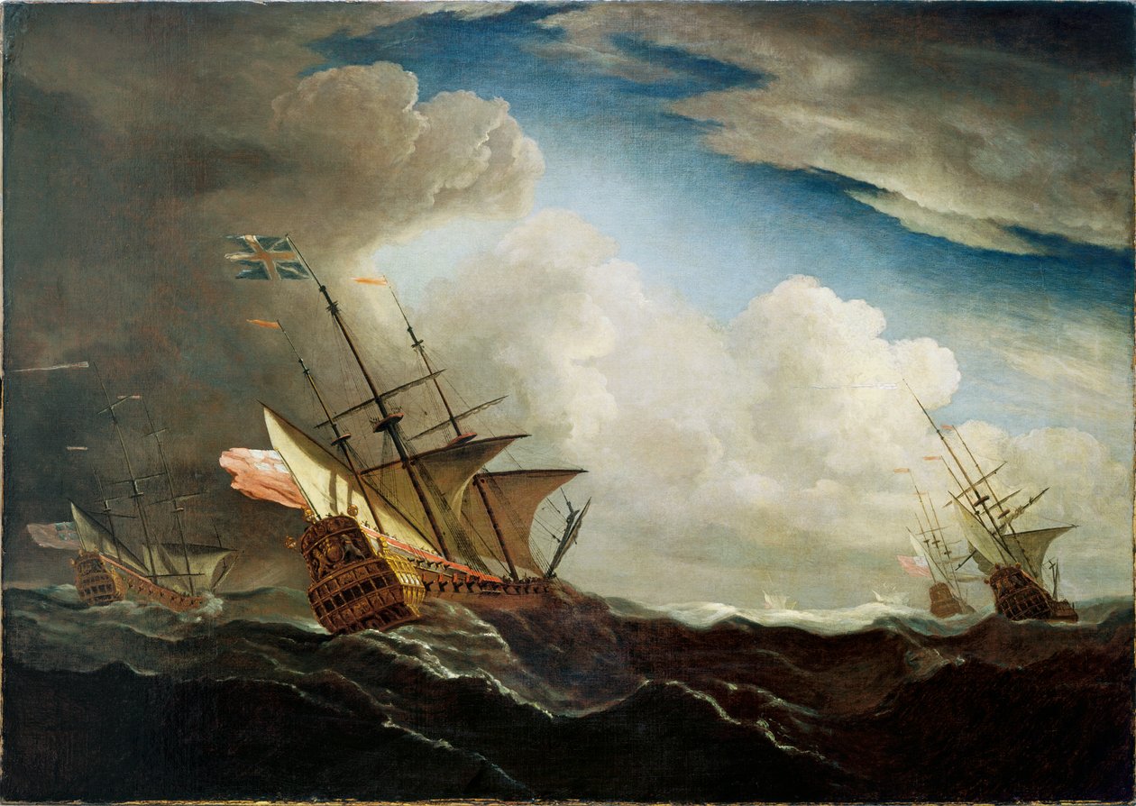 Anglické lodě na moři plující v závětří za vichřice, asi 1690 (olej na plátně) od Willem van de Velde the Younger