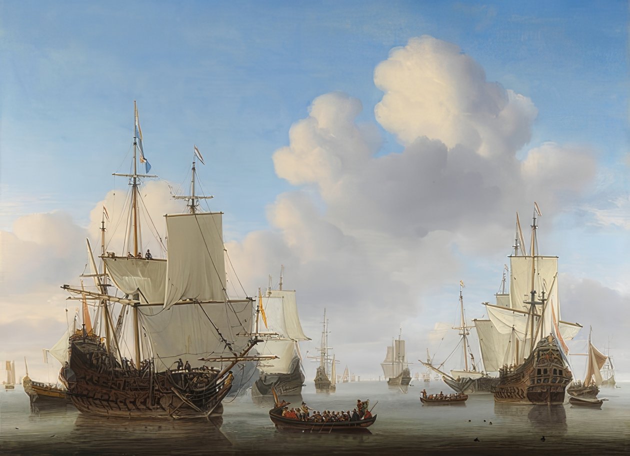 Nizozemské lodě na klidném moři. Kolem roku 1665 od Willem van de Velde the Younger