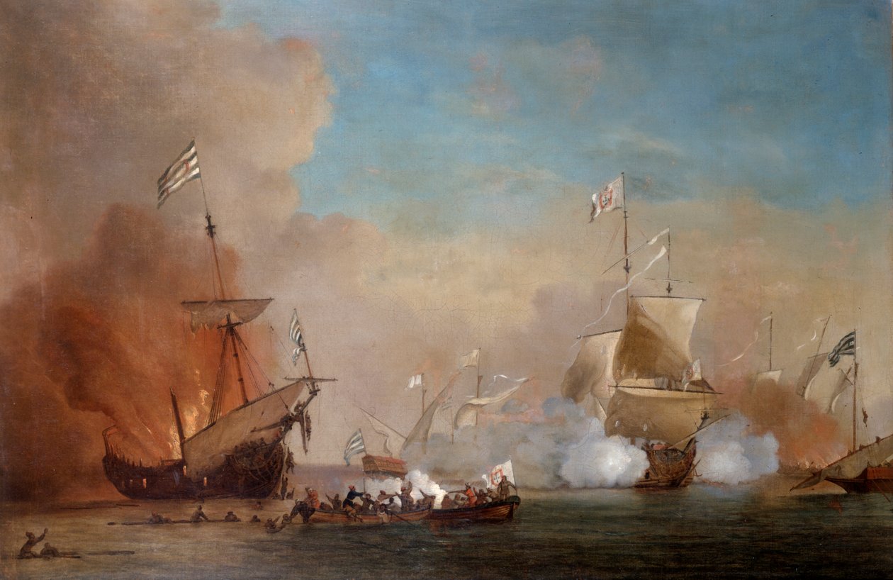 Piráti útočící na loď britského námořnictva, 17. století. od Willem van de Velde the Younger