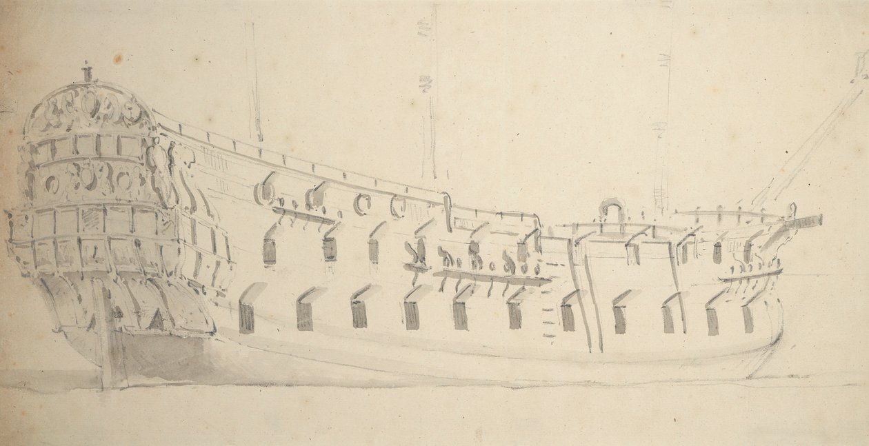 Portrét anglické čtvrté třídy, kolem roku 1685 (grafit, šedá barva) od Willem van de Velde the Younger