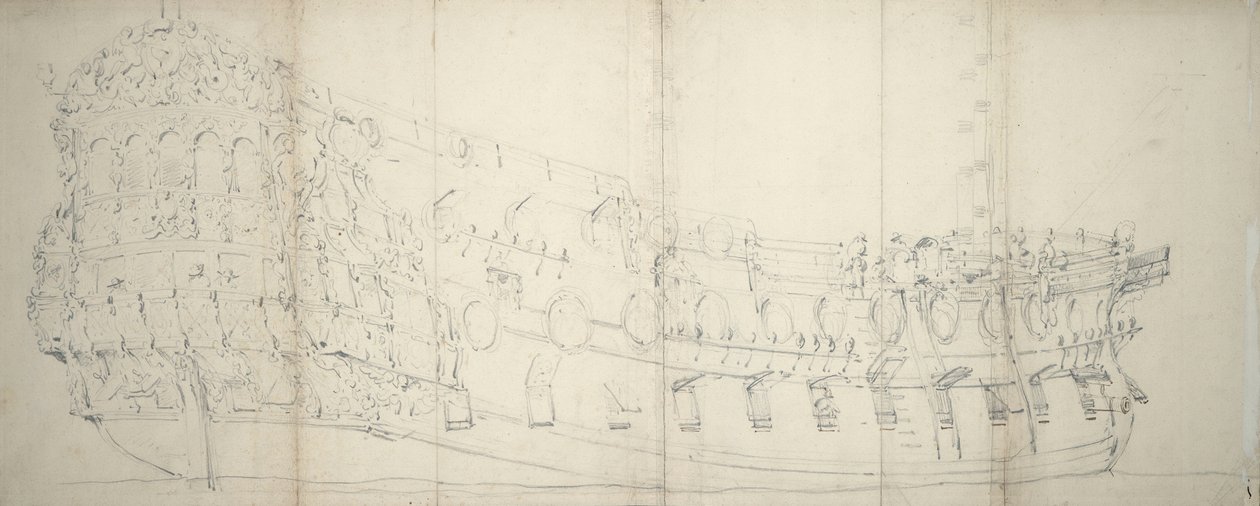 Portrét anglické lodi třetí třídy, asi 1680 (grafit, pero, tuš) od Willem van de Velde the Younger