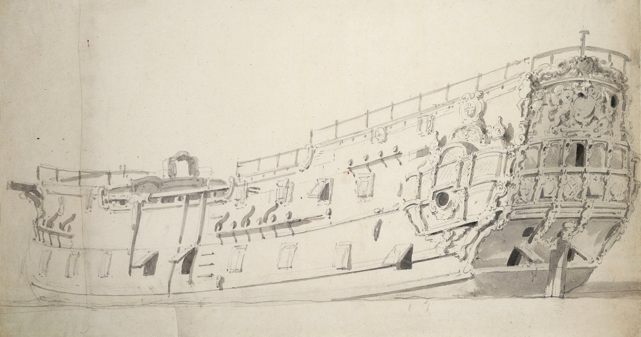 Portrét "Dartmouth", asi 1675 (grafit, šedá barva) od Willem van de Velde the Younger