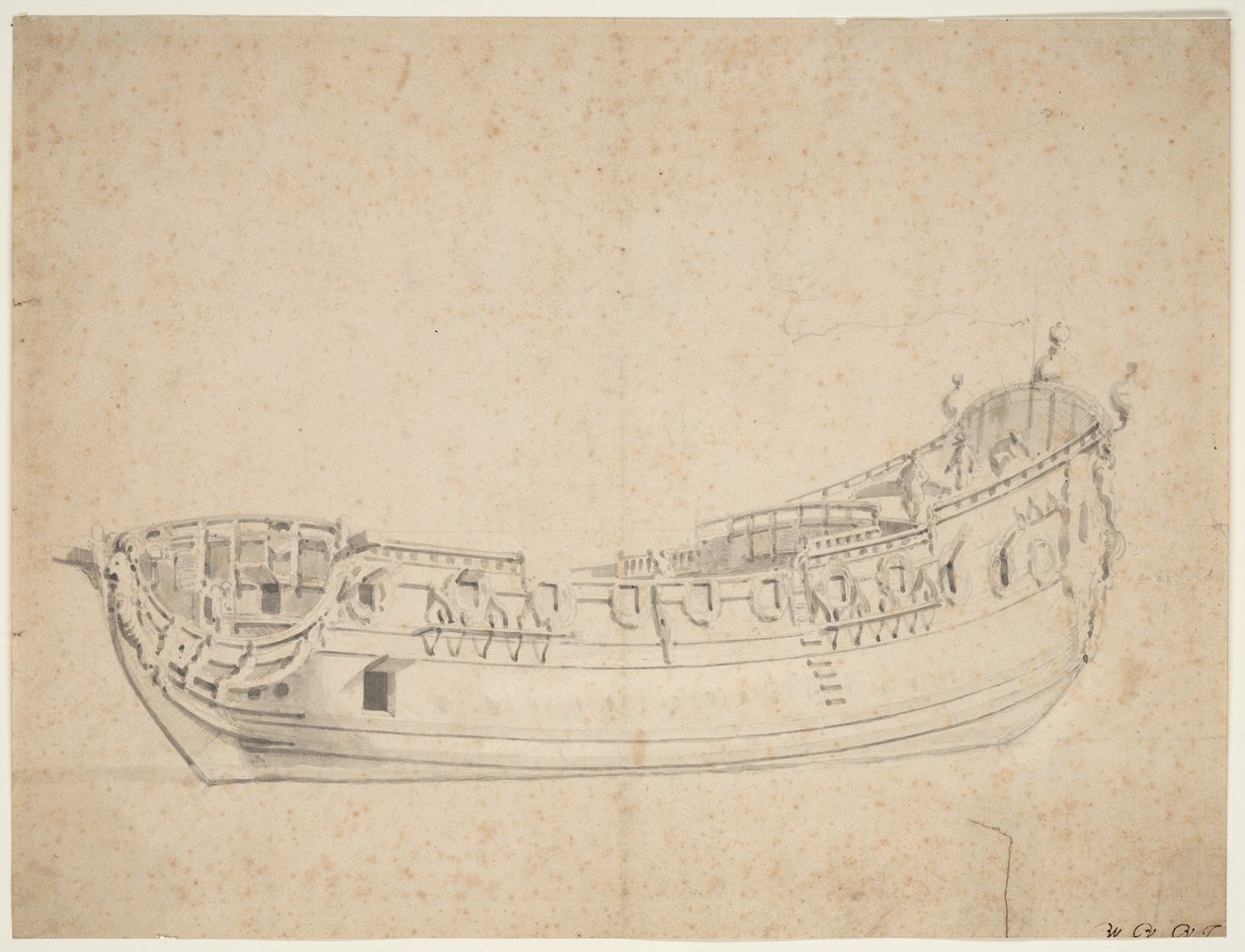 Portrét "James Galley", asi 1676 (ofset, tužka, wash) od Willem van de Velde the Younger
