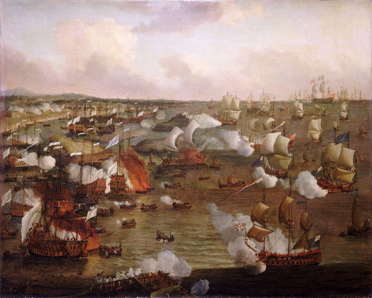 Zapálení francouzských lodí v bitvě u La Hogue, 23. května 1692, konec 17. století (olej na plátně) od Willem van de Velde the Younger