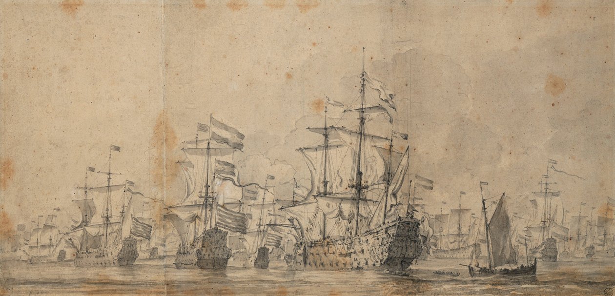 Kapitulace "královského prince", 3.-13. června 1666, asi 1666 (grafit, šedá barva) od Willem van de Velde the Younger