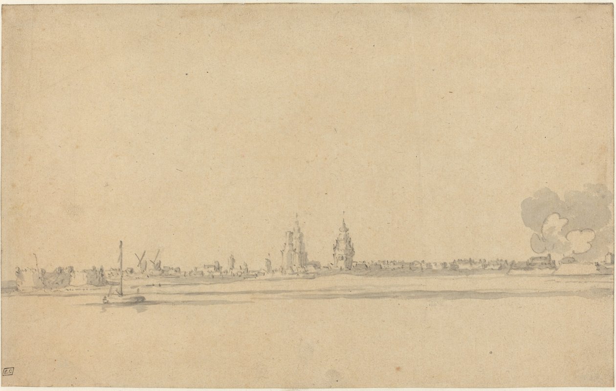 Pohled na holandské město (Delft?) od Willem van de Velde the Younger