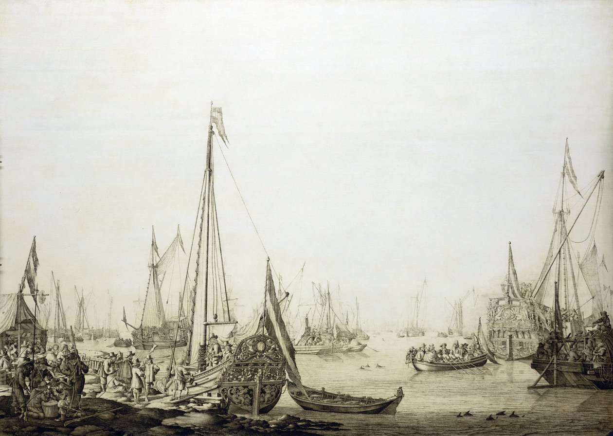 Tento obraz, na němž je namalována řada lodí v přeplněném přístavu, je historicky spojen s cestou anglického krále Karla II. (1630-1685) do Haagu (Holandsko) v roce 1660, během obnovení jeho moci na anglickém trůně. od Willem van de the Elder Velde