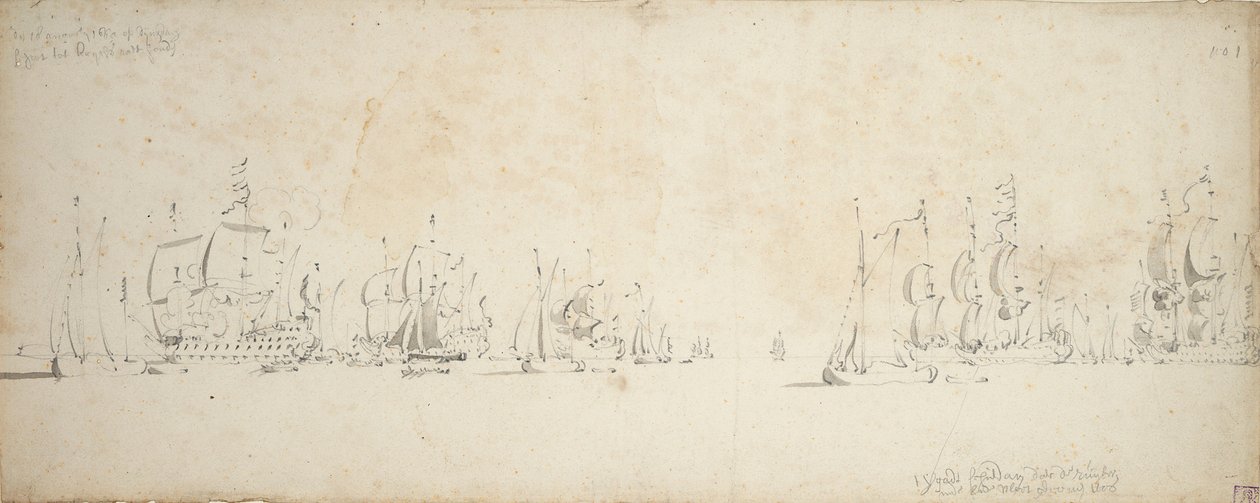 De Ruyter se připojil k Trompově flotile v Severním moři, 8.-18. srpna 1665 od Willem van de the Elder Velde
