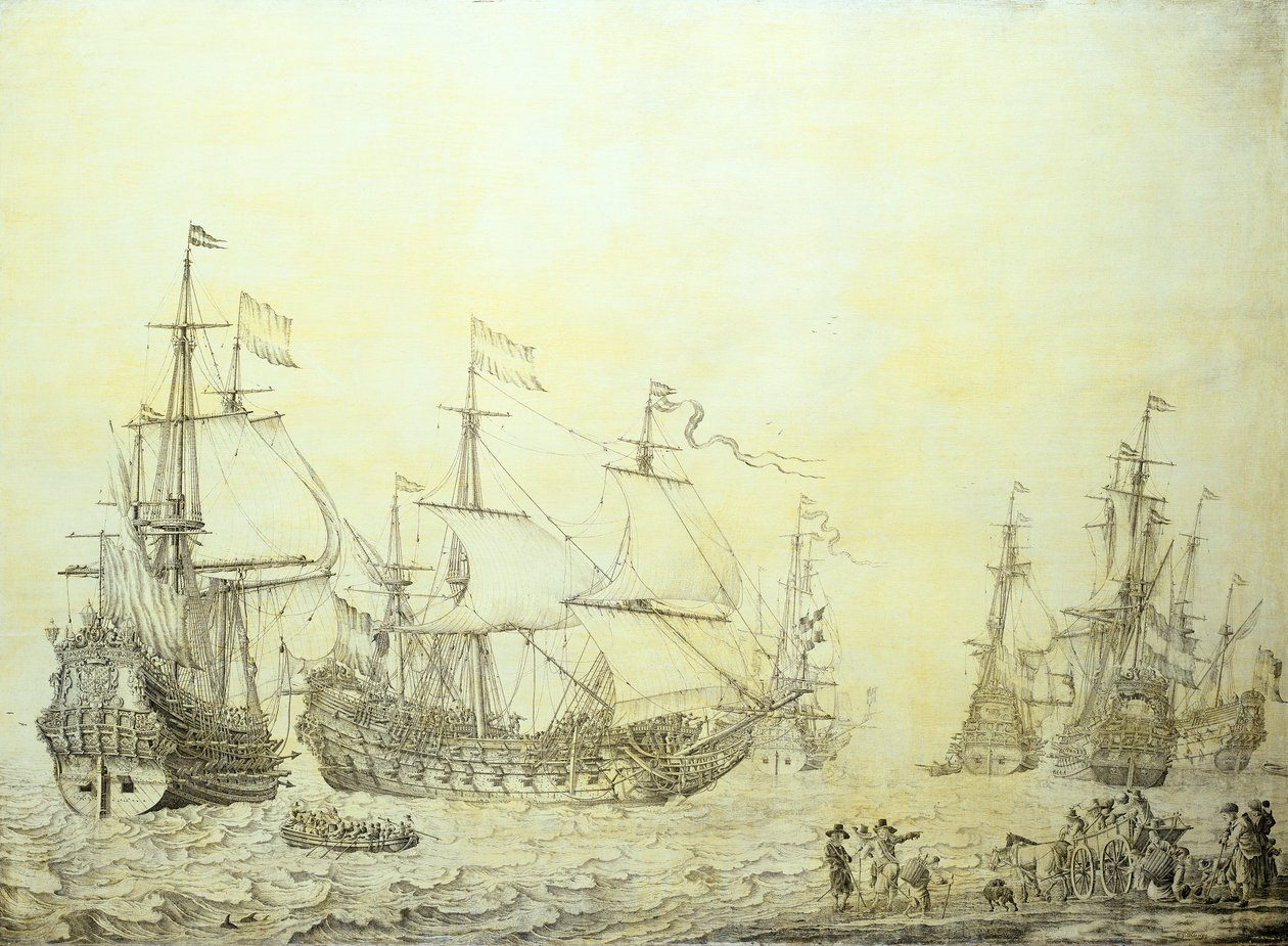 Nizozemské lodě kotvící u břehu od Willem van de the Elder Velde