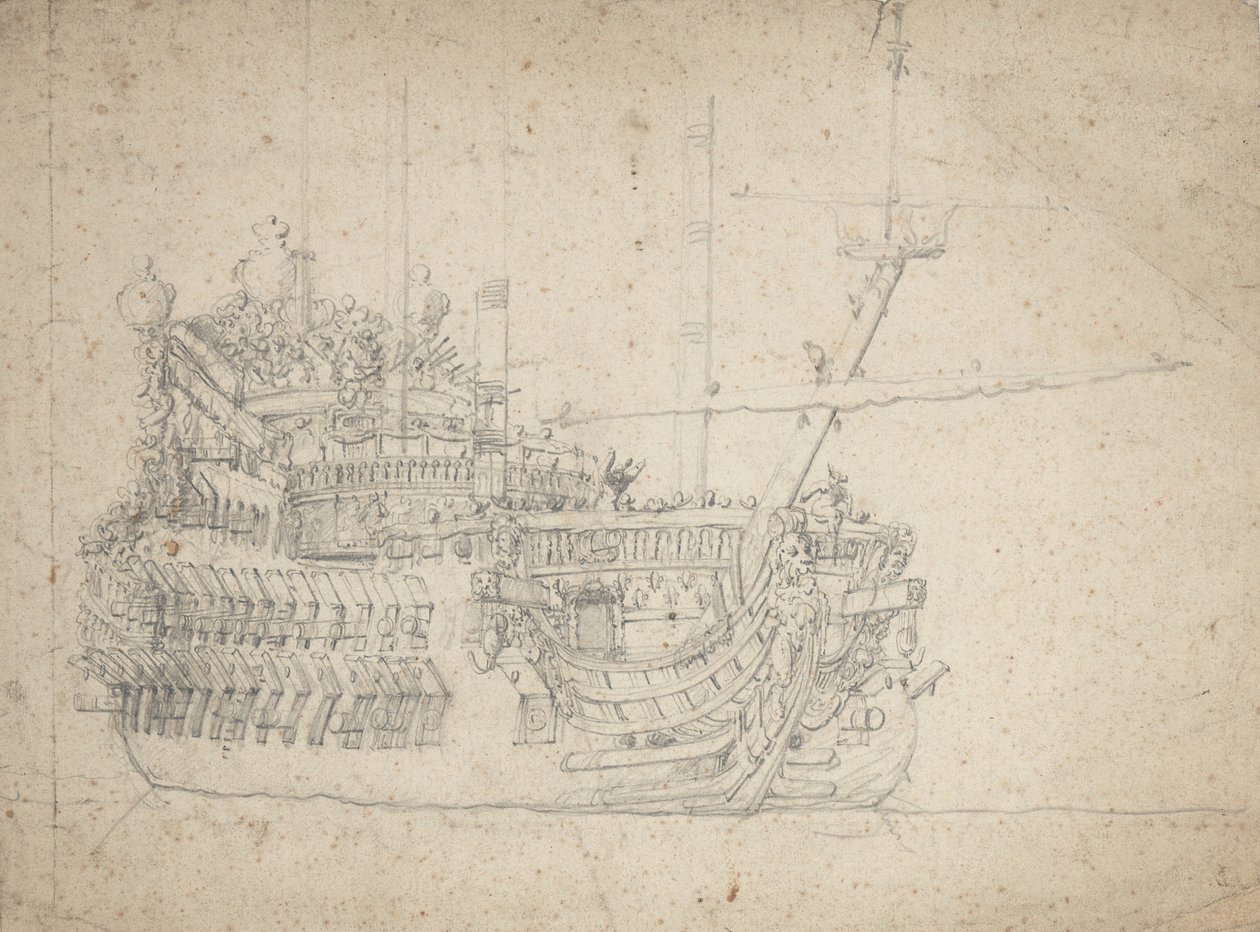 Portrét francouzského dvoupatrového vozu od Willem van de the Elder Velde