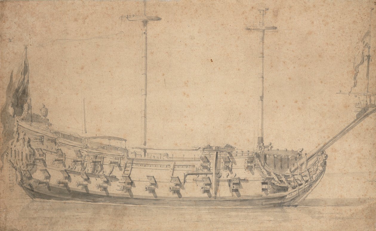 Portrét Angličana čtvrté třídy, asi 42 děl, kolem roku 1675 (tužka, wash) od Willem van de the Elder Velde