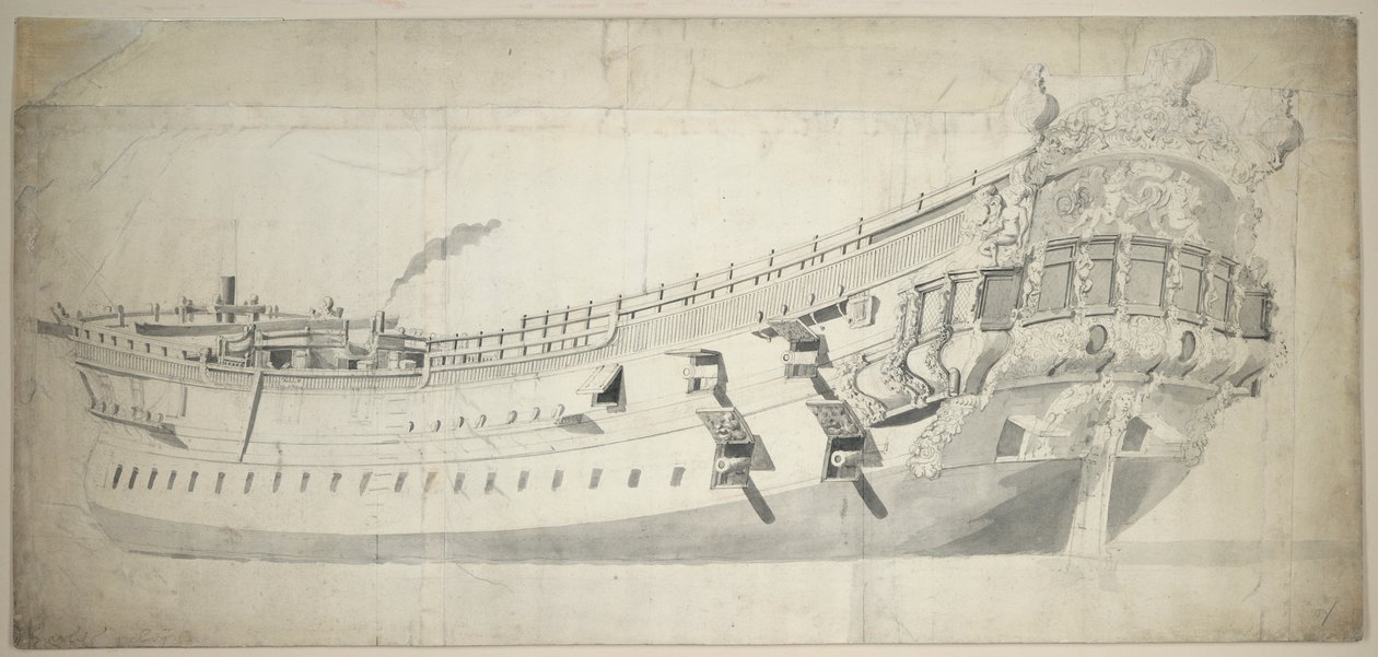 Portrét "Charles Galley", asi 1676 (grafit, šedá barva) od Willem van de the Elder Velde
