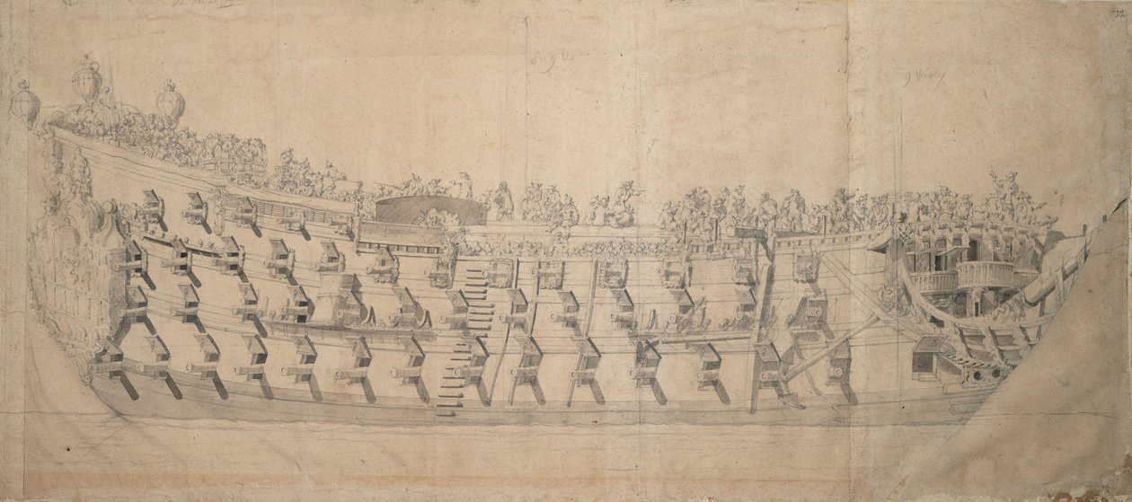 Portrét anglické lodi "Charles", asi 1676 (grafit, šedá barva) od Willem van de the Elder Velde