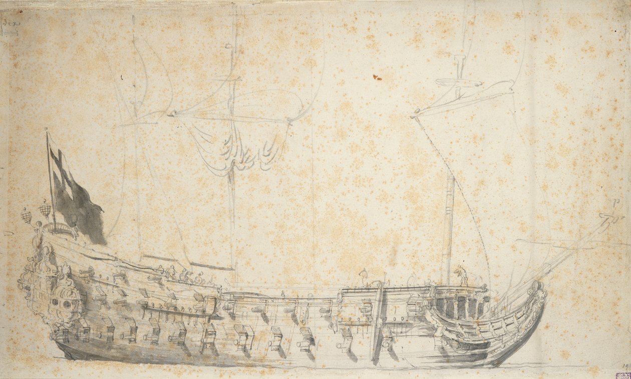 Portrét "Essexu", asi 1660 (grafit, šedá barva) od Willem van de the Elder Velde