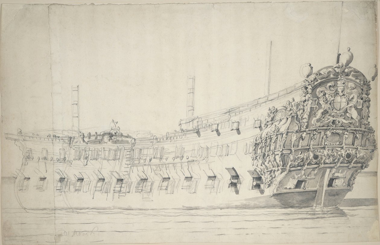 Portrét "Moncka", asi 1676 (grafit, wash) od Willem van de the Elder Velde