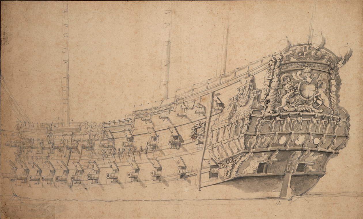 Portrét "Mountagu", asi 1661 (grafit, šedá barva) od Willem van de the Elder Velde