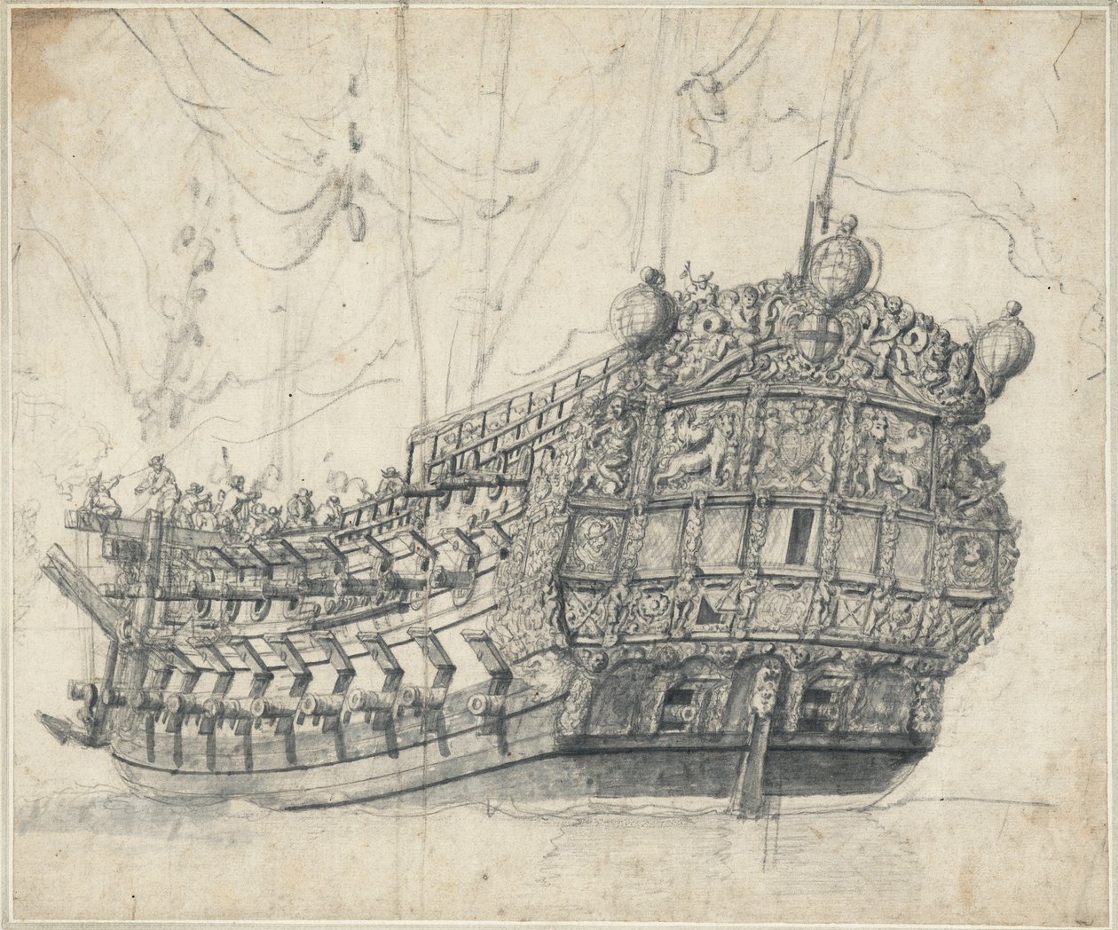 Portrét "tygra" (1678), asi 1681 (grafit, šedá barva) od Willem van de the Elder Velde