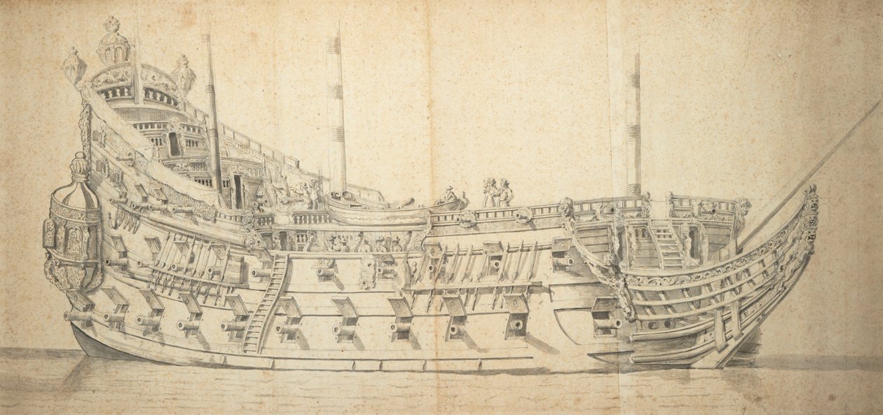 Portrét "Tre Foldighed", kolem roku 1659 (šedá barva) od Willem van de the Elder Velde