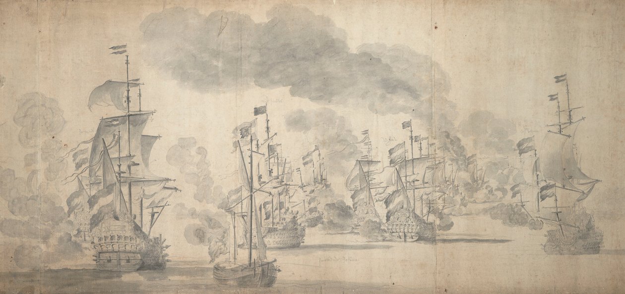 Bitva u Solebay, 28. května - 7. června 1672 (grafit) od Willem van de the Elder Velde