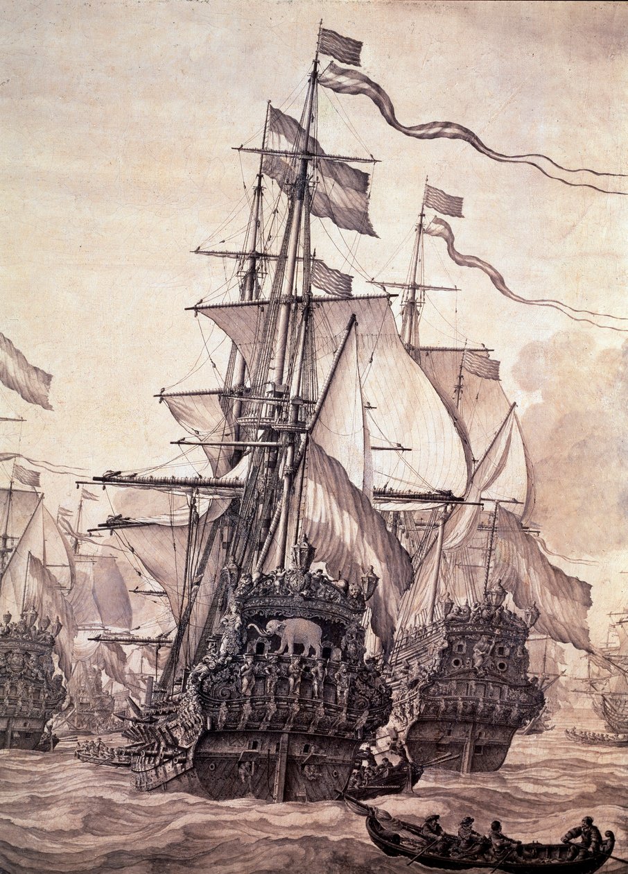 Nizozemská flotila v roce 1672. Detail - olej na plátně od Willem van de the Elder Velde