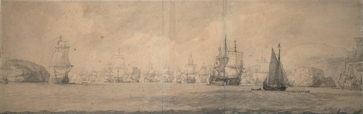Nizozemské indiánské lodě plující k Bok op Raa (Bjaelkero), 25. srpna až 4. září 1665 od Willem van de the Elder Velde