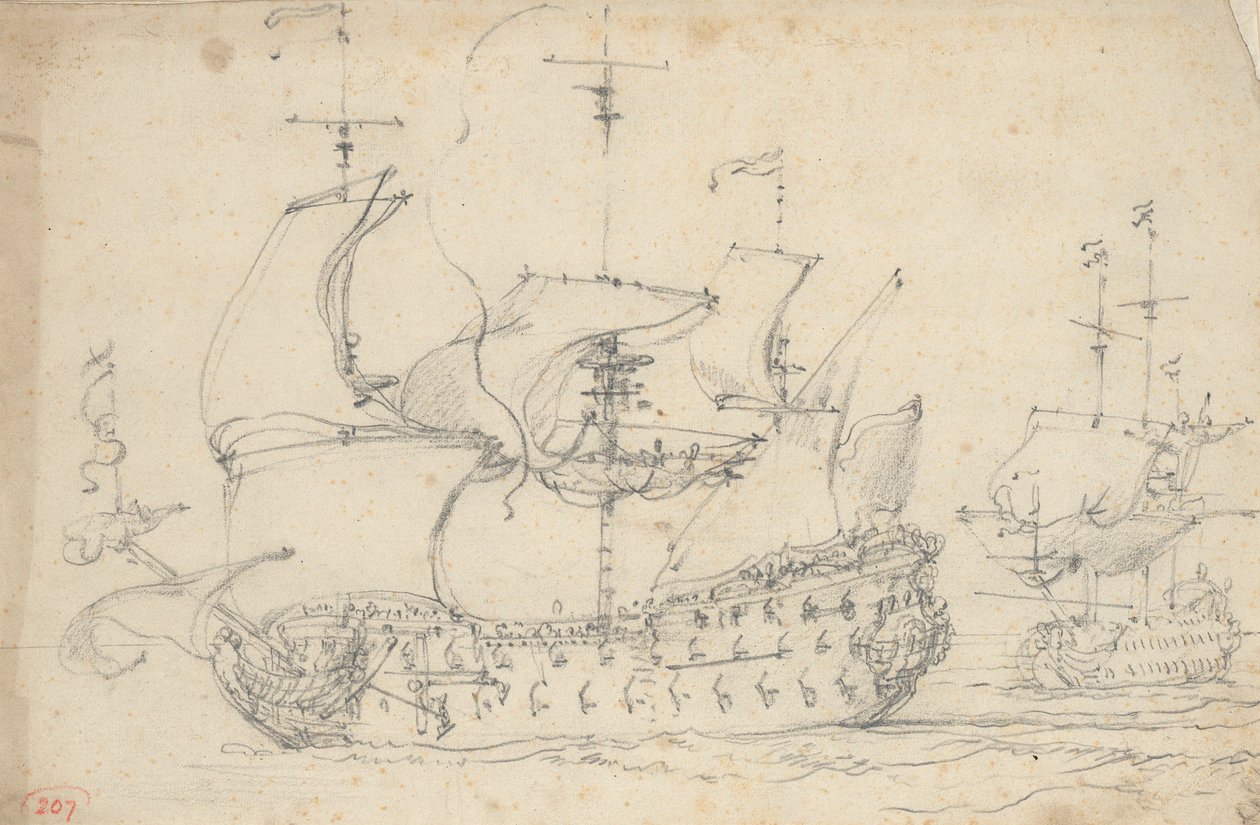 Dvě anglické třetí třídy na cestě, asi 1675 (tužka) od Willem van de the Elder Velde