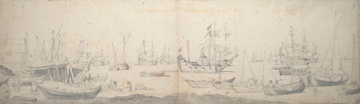 Weyschuits, kaag a holandské válečné lodě v Texelu od Willem van de the Elder Velde