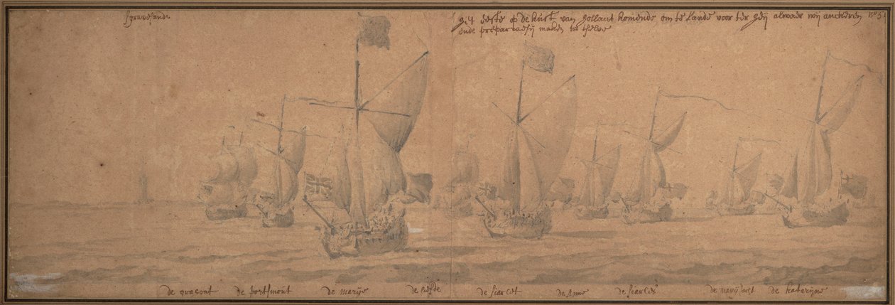 Jachty připlouvající k pobřeží Holandska 9. prosince 1677 od Willem van de the Elder Velde