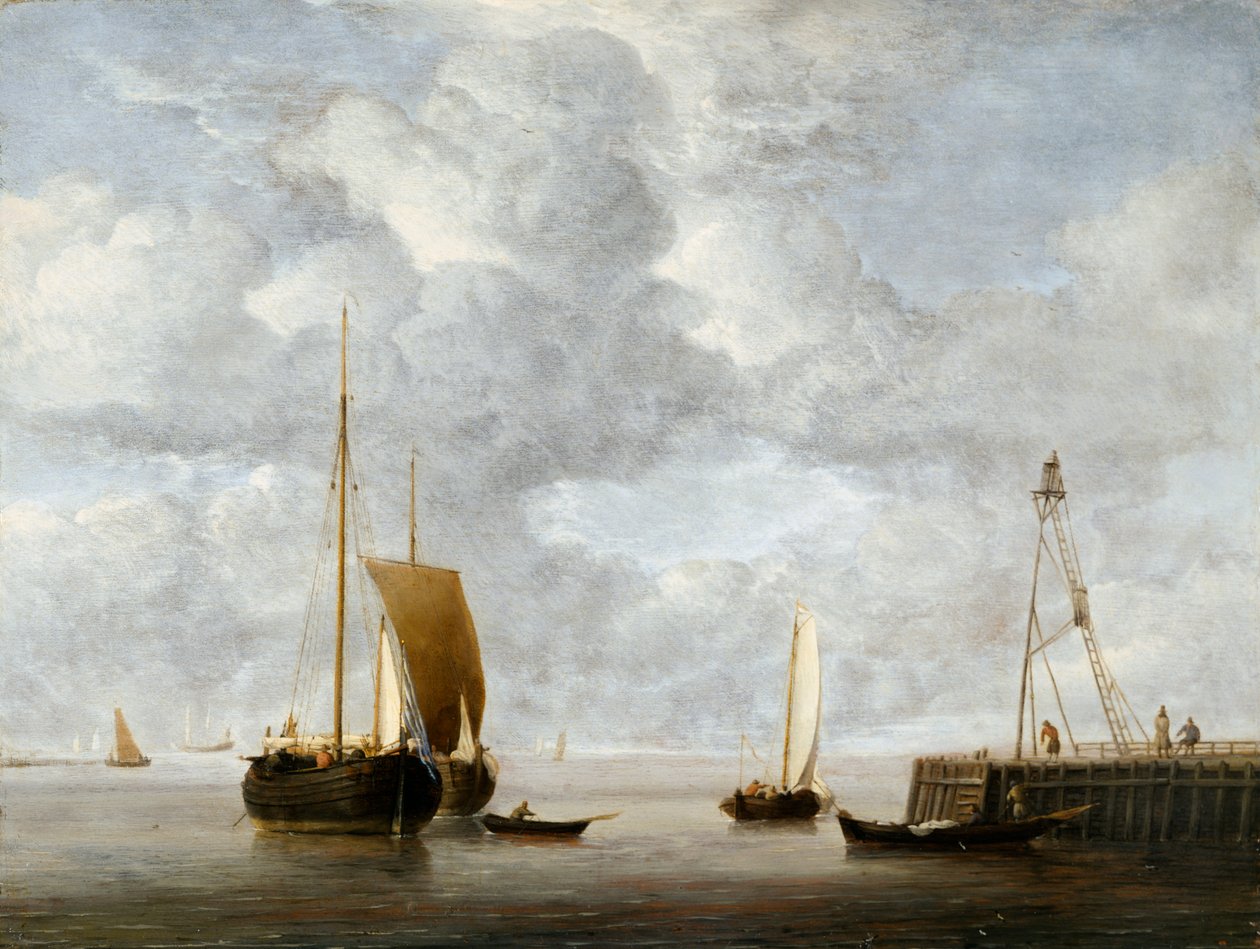 Dutch Hoeker at Anchor near a Pier c.1665 (olej na panelu) od Willem van de Velde the Younger
