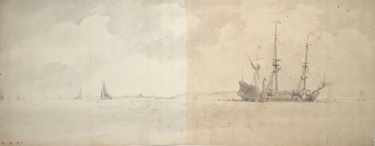 Nizozemská válečná loď na kotvě, asi 1666 (grafit) od Willem van de Velde the Younger