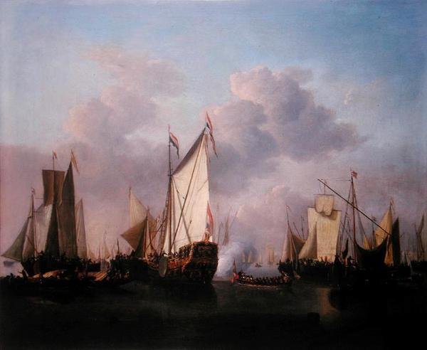 Státní jachta a další plavidla ve velmi lehkém vzduchu, cca 1655 (olej na plátně) od Willem van de Velde the Younger