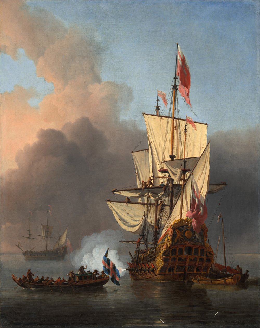 Anglická válečná loď salutující od Willem van de the Younger Velde