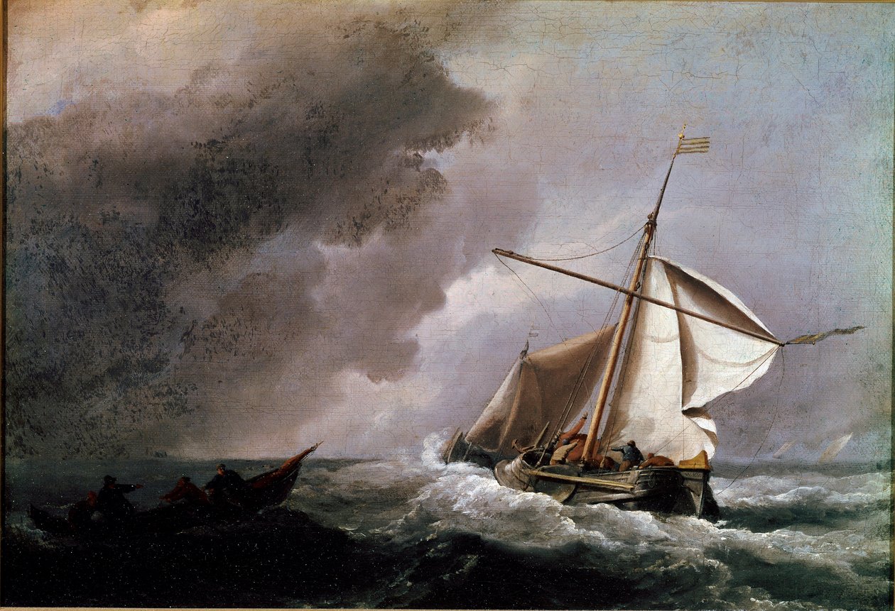 Nizozemská loď spouští plachty a čeká na záchranný člun Malba Willema Van de Velde mladého (1633-1707) 1660 Sun. 23,2x33,2 cm Londýn, Národní galerie od Willem van de Velde the Younger
