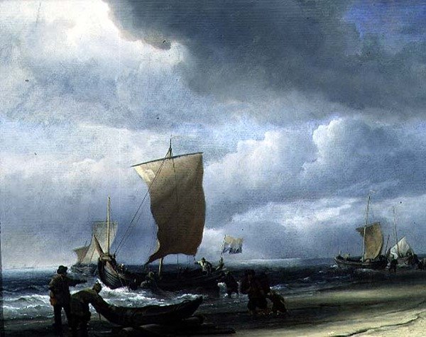 Rybářské lodě připlouvající na břeh (olej na plátně) od Willem van de Velde the Younger