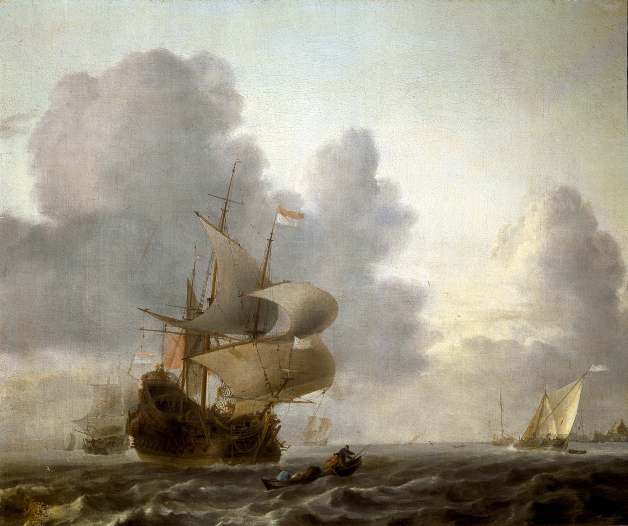 Krajina lodí v otřeseném moři (malba od Willem van de Velde the Younger