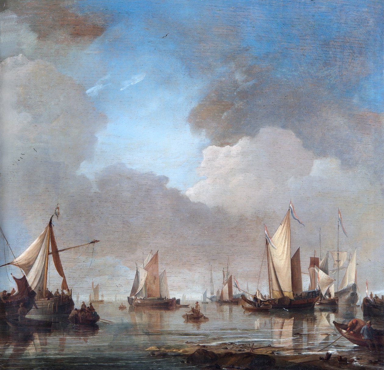 Velké lodě a čluny v klidu (olej na dubovém panelu) od Willem van de Velde the Younger