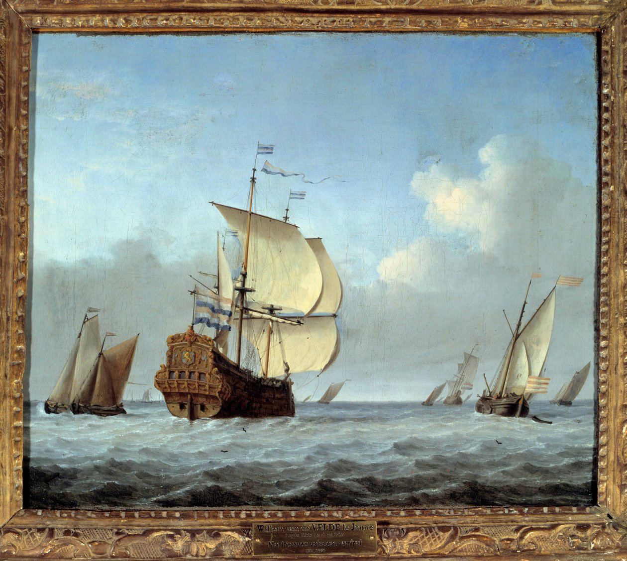 Námořnictvo s vlajkovou lodí Malba Willema Van de Velde II le Jeune (1633-1707) 17. století Sun. 0,35x0,42 m od Willem van de Velde the Younger