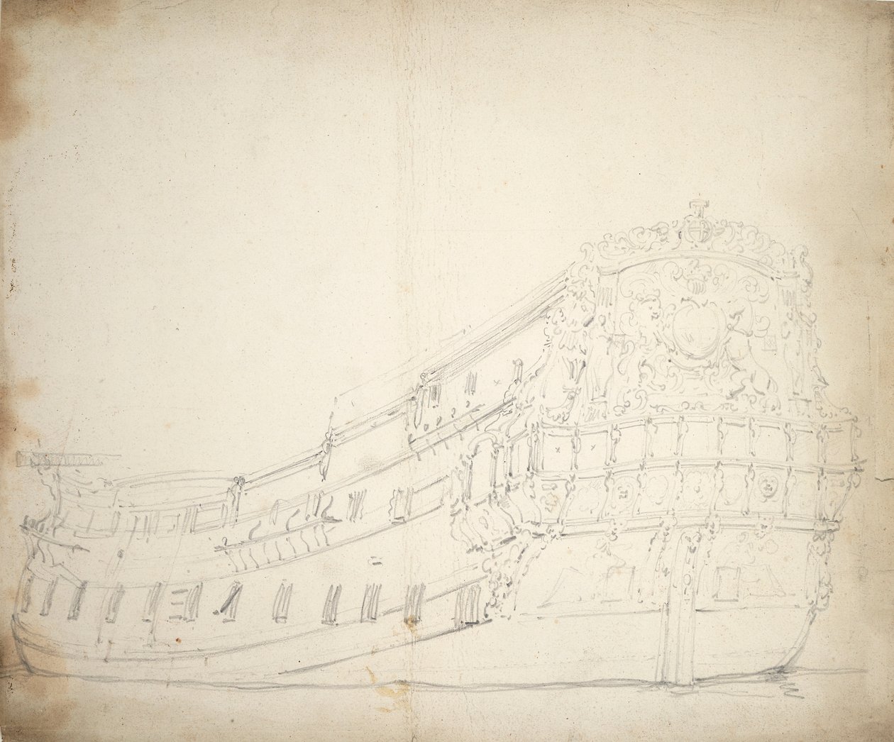 Portrét anglické čtvrté třídy, asi 1675 (grafit) od Willem van de Velde the Younger