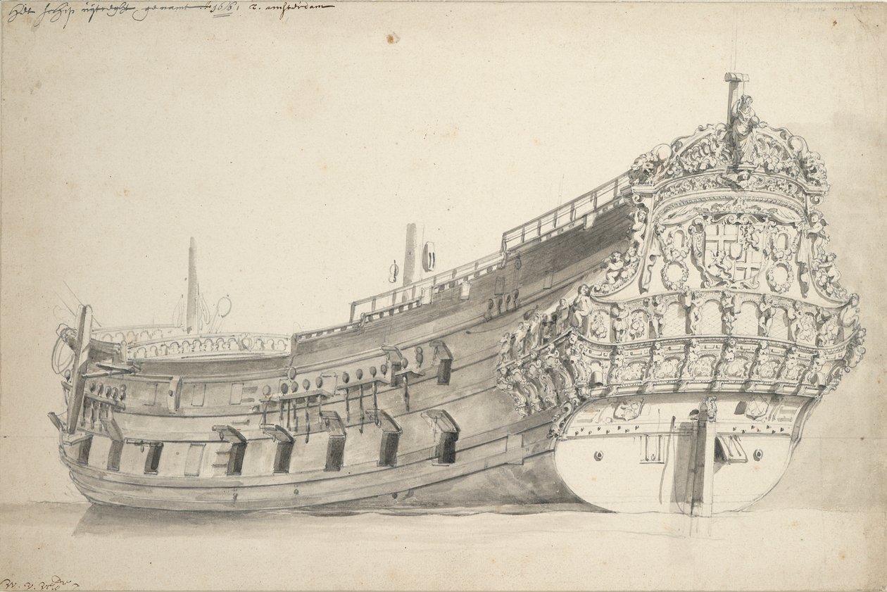 Portrét "Provincie van Utrecht". Postaveno 1663. Poslední zmínka 1696., asi 1665 (grafit, šedá barva) od Willem van de Velde the Younger