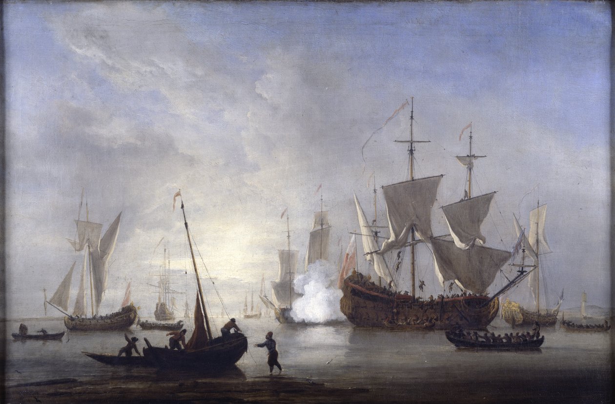 Odeslání v klidu, cca 1680 (olej na plátně) od Willem van de Velde the Younger