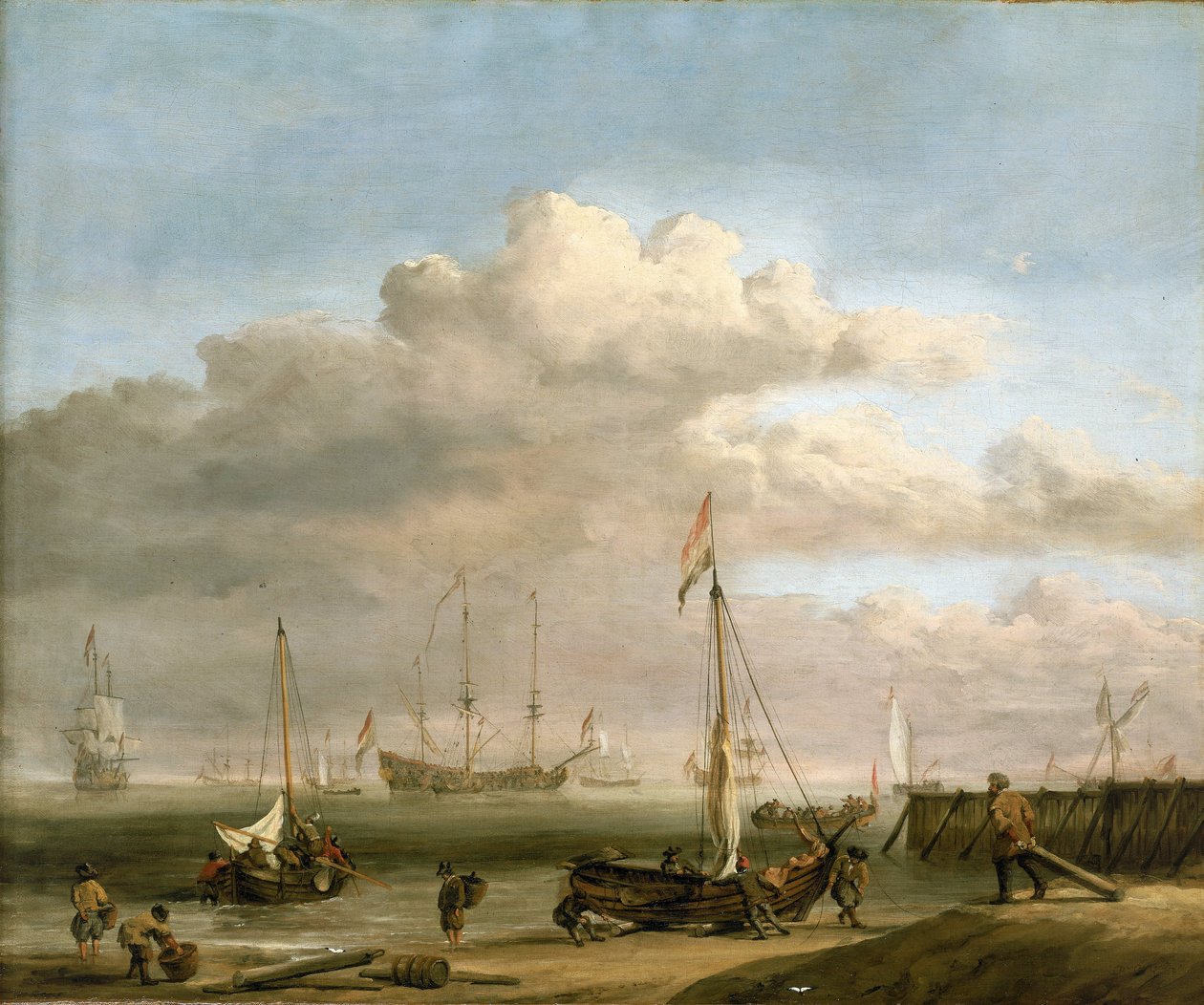 Nizozemské pobřeží do Marsdiepu a Den Helderu s rybářskými loděmi. Olej na plátně, kolem roku 1690, autor Willem van de Velde (1633-1707). od Willem van de Velde the Younger
