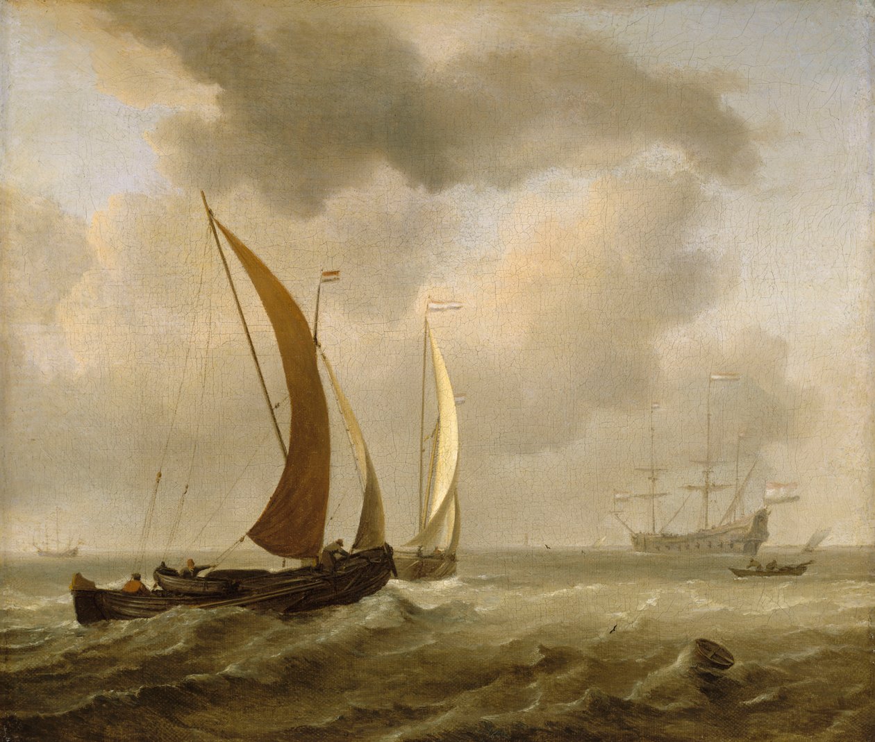 Dva kajaky na moři před čerstvým větrem, konec 17. století (olejomalba) od Willem van de Velde the Younger