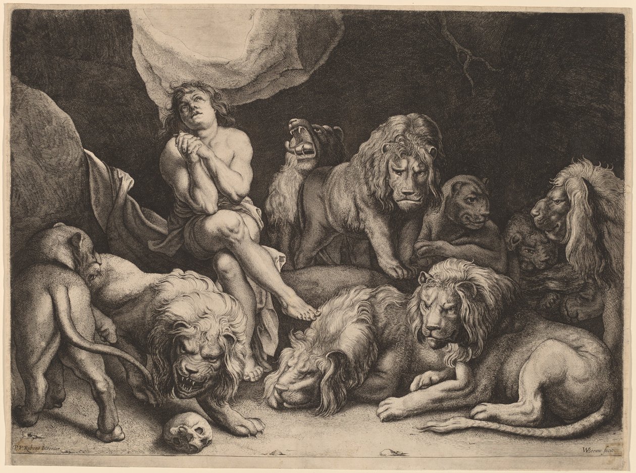 Daniel v jámě lvové od Willem van der Leeuw after Sir Peter Paul Rubens