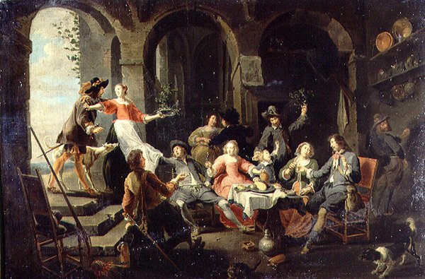 Elegantní firemní veselí v interiéru se sluhami v přítomnosti od Willem van the Elder Herp